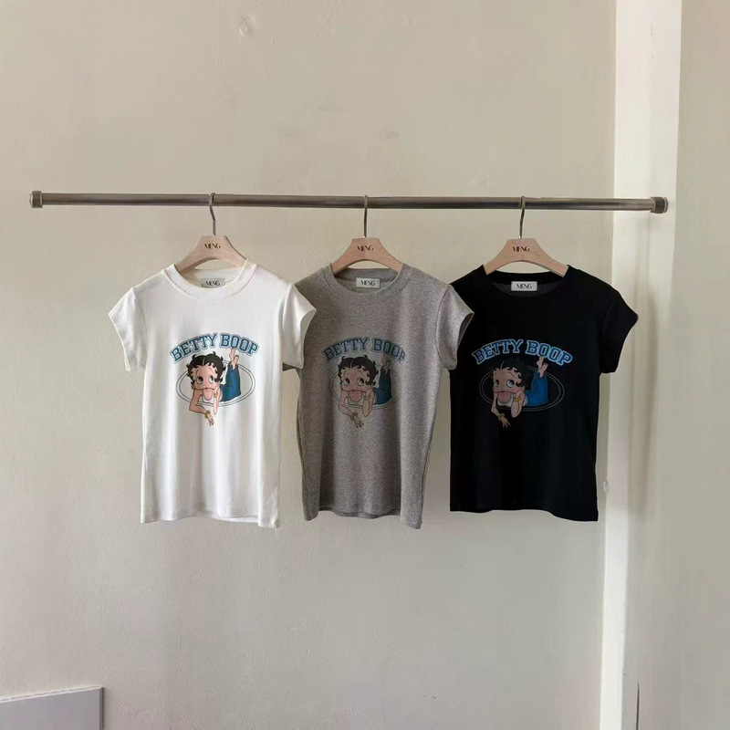 Now Available: Korean Dongdaemun Meng Cartoon Betty Print Short-Sleeve Top, Stylish Versatile Round-Neck T-Shirt for Women