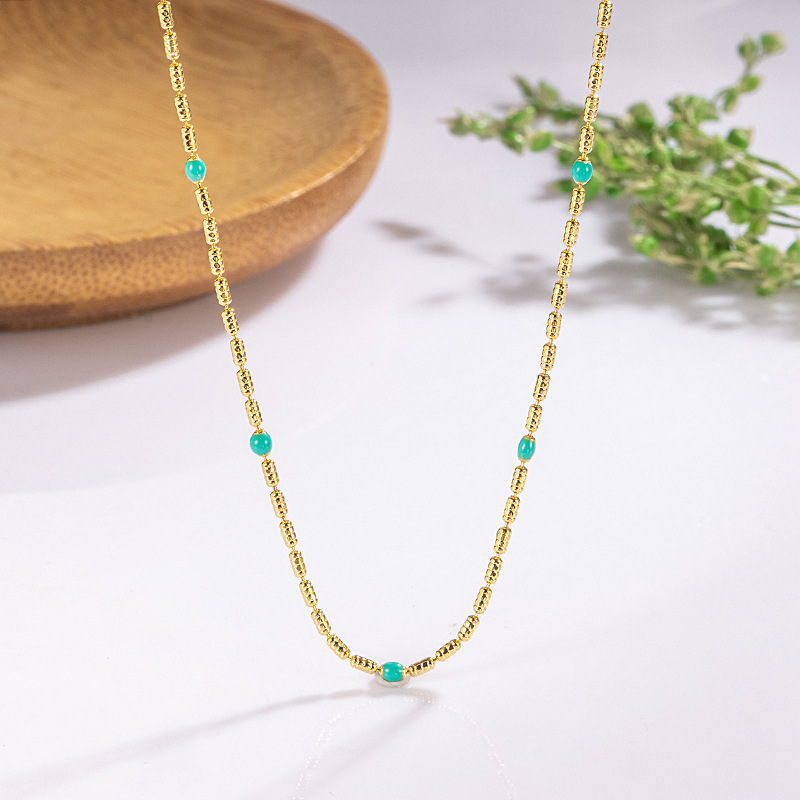 Colorful Ultra-Fine Stackable Versatile Necklace Basic Women's Summer High-End Olive Bead Oil Dripping Turquoise Green Pigment Chain