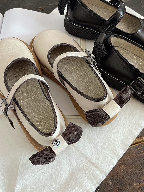 French-Style Court Bow Sandals with a Single Strap, American Retro Women's Shoes, Round-Toe Leather Shoes, Shallow Flat Shoes for Women French-Style Court Bow Sandals with a Single Strap, American Retro Women's Shoes, Round-Toe Leather Shoes, Shallow Flat Shoes for Women