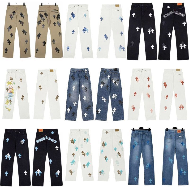 American High Street Leather Cross Trendy Brand Jeans Crow Men's and Women's Same Style Washed Loose Straight Pants New Style American High Street Leather Cross Trendy Brand Jeans Crow Men's and Women's Same Style Washed Loose Straight Pants New Style