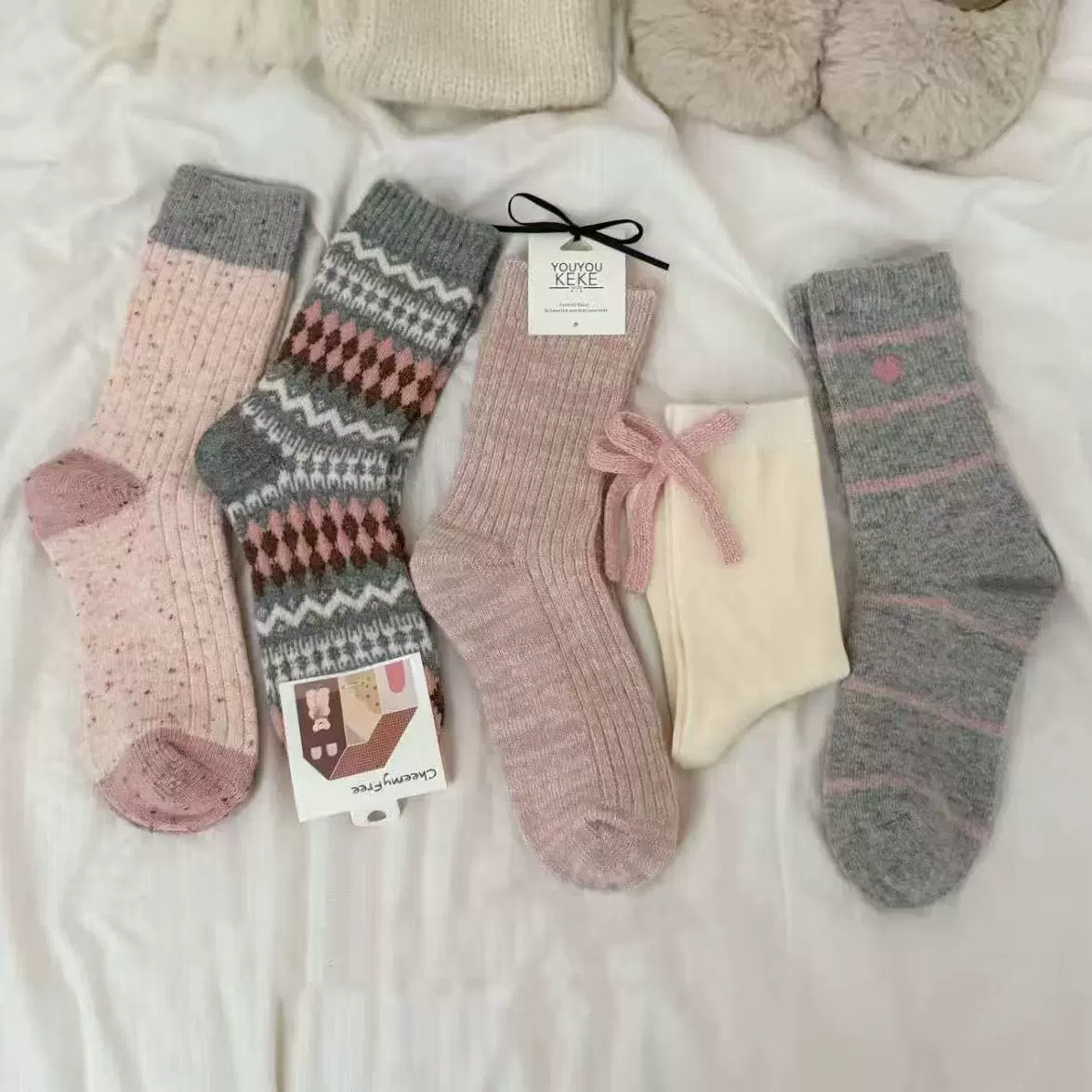 Colored cute retro knee socks with bow