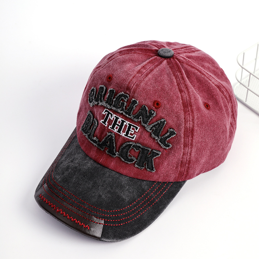 Letra Denim gorra de béisbol cara de aspecto pequeño retro angustiado Azul Rojo gorra de pico circunferencia de la Cabeza Grande de hombres y mujeres