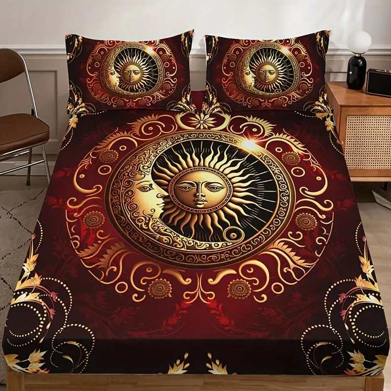 TEMU / JIT Transfronterizo Sol, Luna, Estrella y Río Patrón Temático 3D Impresión Digital Cama Kasama Kit de ropa de cama