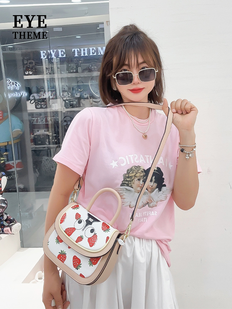 Moda personalidad de dibujos animados bolsos de damas estudiantes de moda de la calle color contraste mochila impresión flip 2595 #