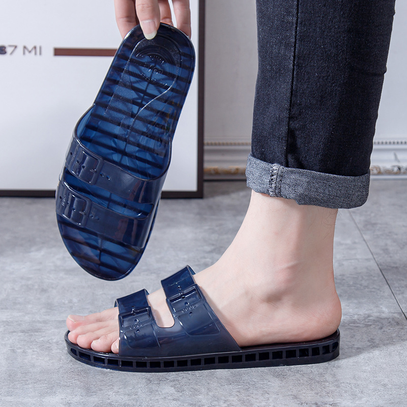 캐주얼 2 캐릭터 신발 젤리 남성 슬리퍼 크리스탈 냉동 슬리퍼 욕조 룸 홈 샌들 및 슬리퍼 외부 착용 모래 투명 부드러운 밑창 남성 신발