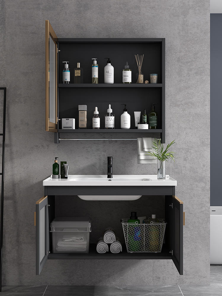 Mueble de baño de aluminio de espacio lavabo de baño lavabo integrado mesa de lavado de cerámica combinación de gabinete lavabo moderno minimalista