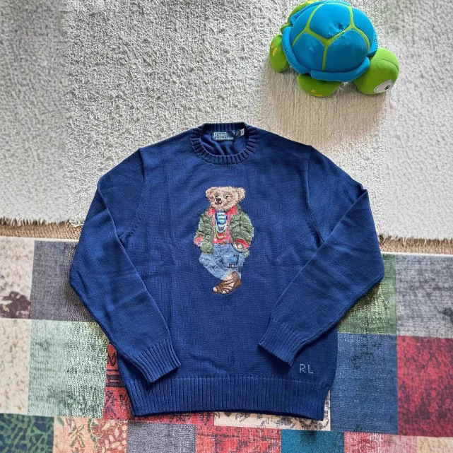 2025 New Ralph Lauren Small American Bear Embroidered Loose Shoulder Round Neck Casual Versatile Knitwear Top
