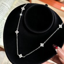 S925纯银满天星四叶草项链女优雅轻奢百搭五花锁骨链厂家批发饰品