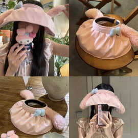夏季防晒遮阳帽卡通帽檐紫外线骑行不掉帽子可折叠发箍式甜美空顶