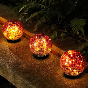 Amazon Solar Gradient Red Crack Ball Light Outdoor Waterproof Garden Light Courtyard Decorative Lawn Light Glass