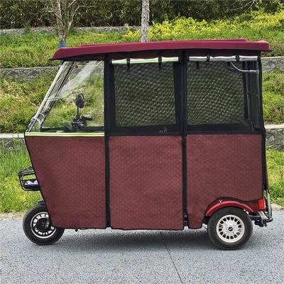 Elektromobil üçün ön şüşə çətiri (günlük) – canopy, electric tricycle rain cover - stainless-steel-frame-maroon-composite-top-red-leather-all-season-rain-curtain-16070