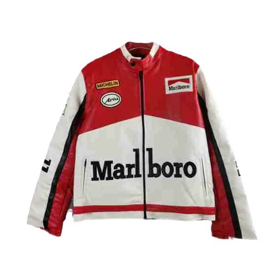 Кожаная куртка с полным вышиванием PU Marlboro, тяжелая отделка, сшивание, ручная работа, готико-панк стиль, ретро стиль деревяг locomotive leather