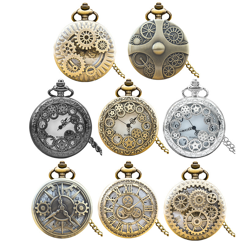 Retro bronze large hollow pattern, large flower pocket watch retro gear pocket watch personality commemorative factory direct sales