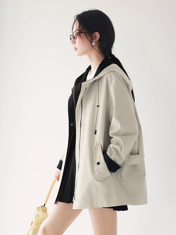伊*L撞色拉链门襟连帽短款派克式风衣女2025秋季新款1G1960231|undefined