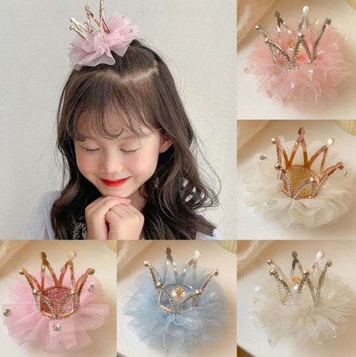 Child Crown Hair Accessory, Girls' Crown Princess Hair Pin, Net Fabric Fairy Baby Hair Clip, Non-Damaging Hair Accessory for Young Girls