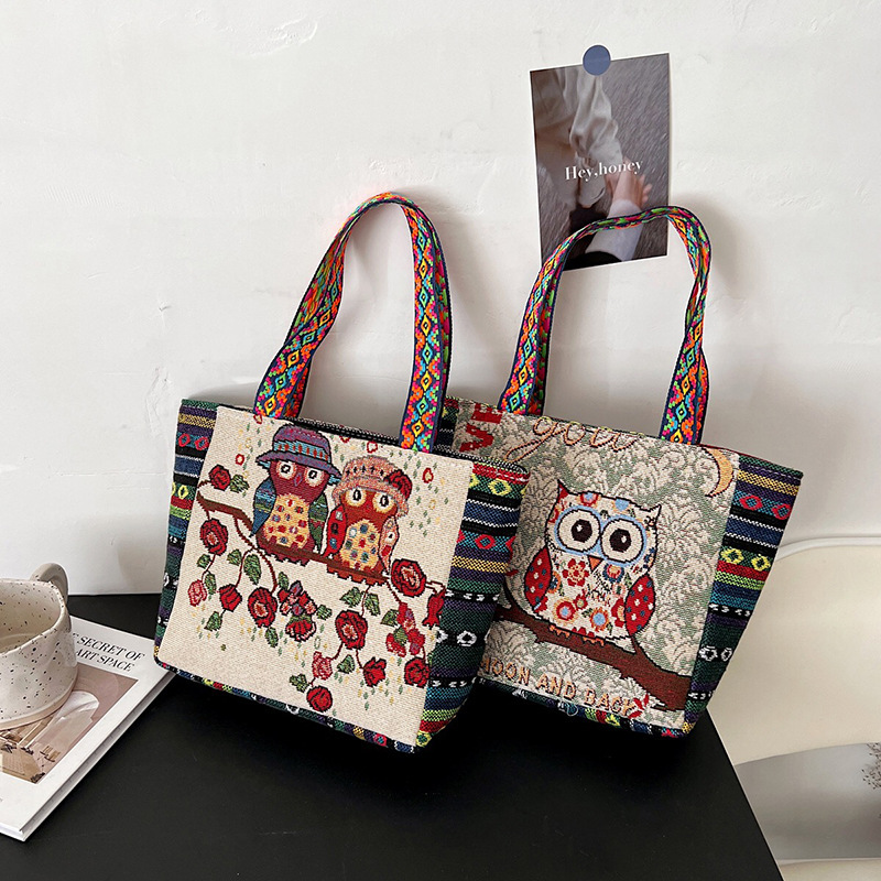 Women's Medium Canvas Animal Vacation Ethnic Style Square Zipper tote sacs Bag display picture 11