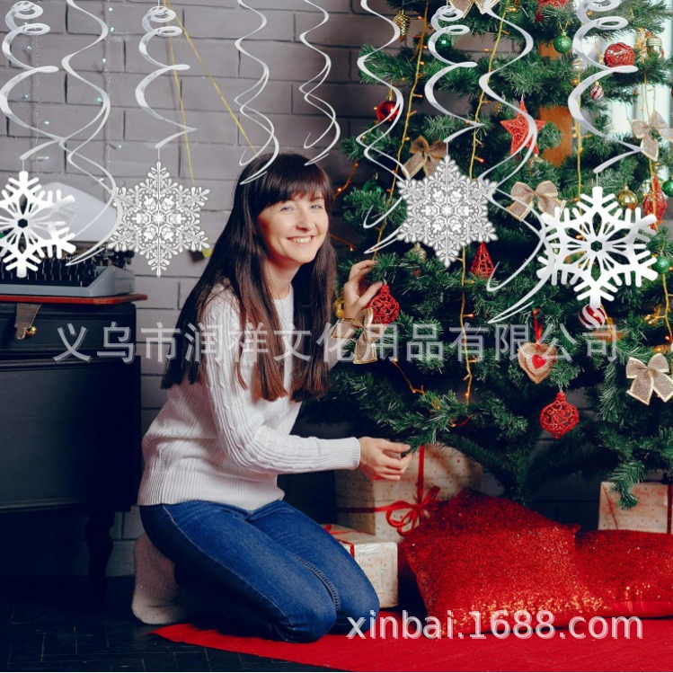 Amazon decoración suministros Navidad copo de nieve fiesta espiral colgante hueco tridimensional copo de nieve colgante color raya Garland
