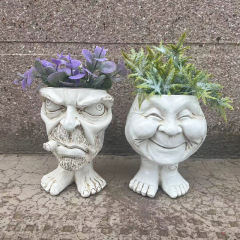 国境を越えた新製品鉢植え緑植顔滑稽な表情が家庭庭園の装飾品樹脂工芸品の置物を責める