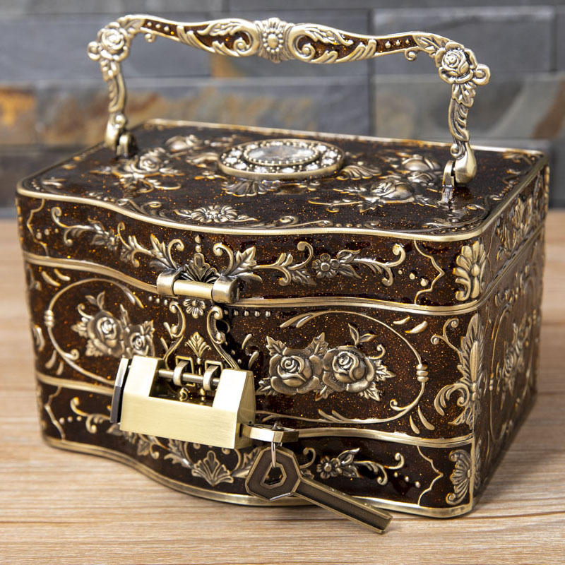 Joyero creativo de Metal de estilo europeo, joyero de boda, caja de almacenamiento multicapa de gran capacidad, joyero de alta gama