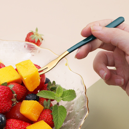 Light luxury 304 stainless steel fruit fork household fruit pick dessert fork cake fork mooncake fork wholesale two-tine fork