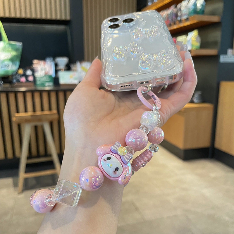 卡通三丽鸥萌粒手机链条串珠 库洛米高级感短款防丢垫片手机挂链|undefined