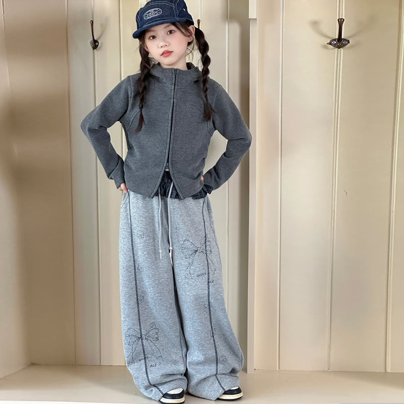 女童秋季外套套装2025新款女大童双面德绒连帽上衣儿童卫裤两件套|undefined