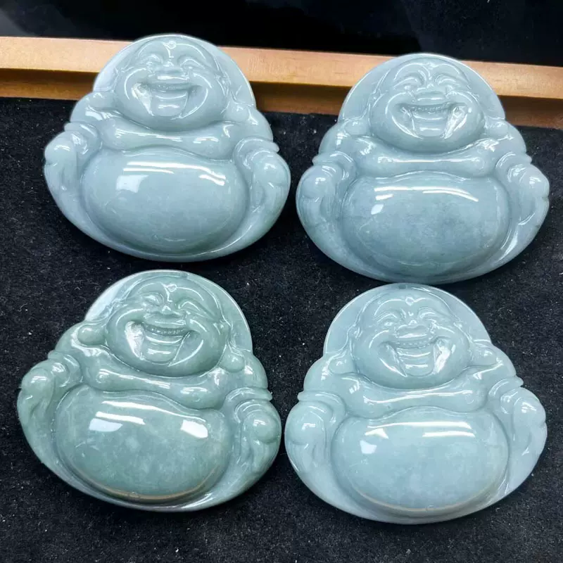 加大号翡翠大肚佛公老坑糯种翡翠A货开心佛玉石项链坠玉吊坠豆色
