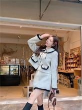 时尚套装女秋冬款韩版撞色翻领外套女+高腰A字裙包臀半身裙两件套