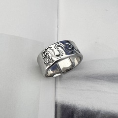 New Bold Dragon Plain Silver Ring for Men, Retro Trendy Cool Ring with a High-End Feel—Small Animal Zodiac Dragon Open-Ended Ring