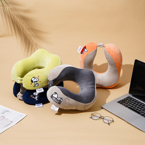 Official Snoopy Embroidered Memory Foam U-shaped Pillow Portable Aircraft Neck Protector Travel Pillow Neck Protector Pillow