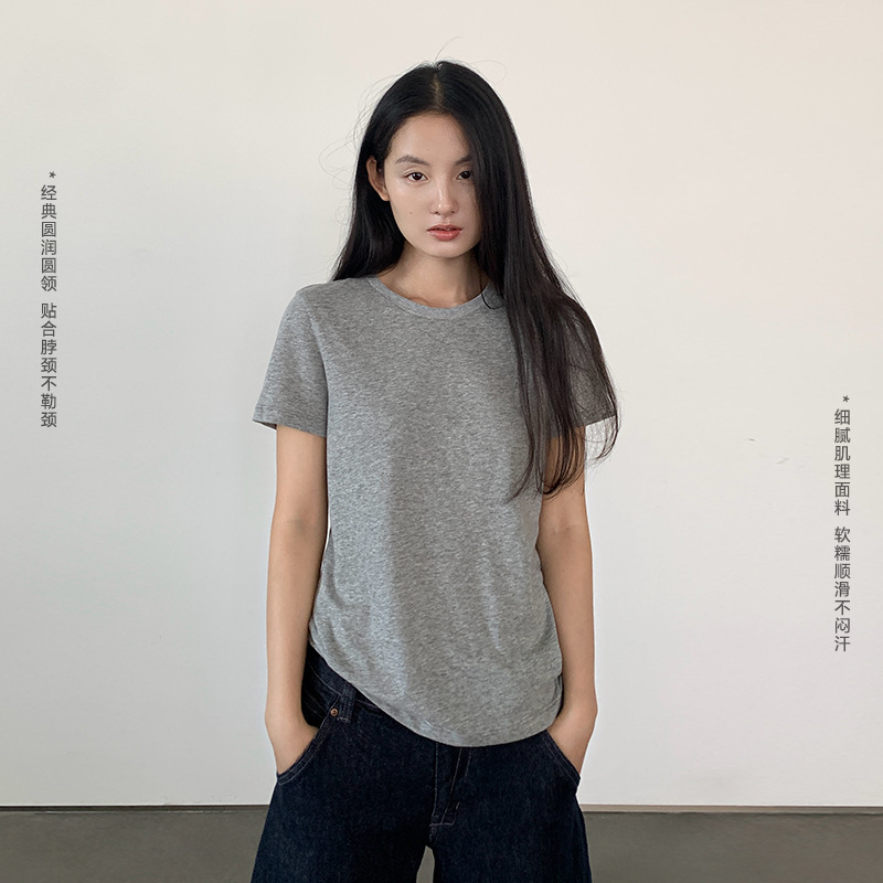 Nantao Snowflake Texture Cotton Round Neck Short-Sleeved T-Shirt for Women Summer New Style Light and Slim Basic Casual Top