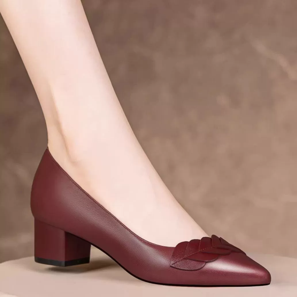 2023 новые осенние туфли винно-красного цвета на толстом каблуке с мелким ртом, женская обувь с мягким дном и мягкой поверхностью, обувь для мам
