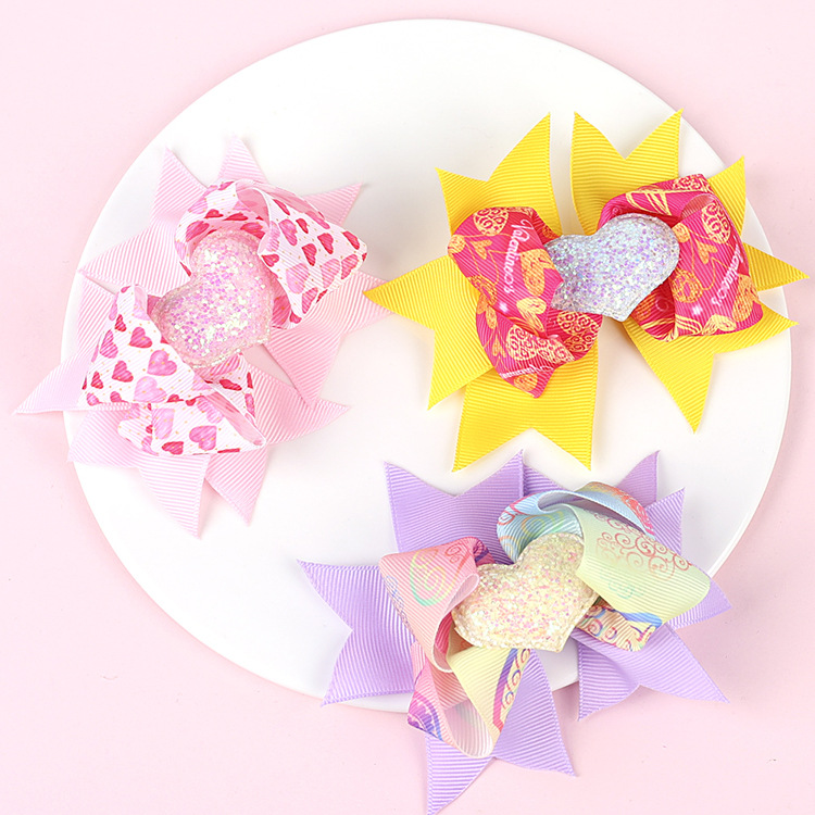 childrens bows hairpin wholesale multilayer bow heart hair clip color matching 23 colors NHWO503247picture1