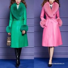 大毛领皮衣名媛仿狐狸毛领皮草外套水洗皮保暖气质时尚大码中长款