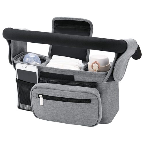 Stroller Organizer with Cup Holder, Baby Stroller Bag with Phone Holder, Pet Stroller Accessory, Universal for Joggers and Travel Strollers
