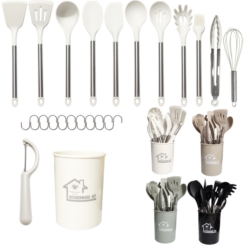 Cuchara de sopa de espátula de silicona transfronteriza Juego de 23 piezas de sartén antiadherente Pala de silicona especial Juego de utensilios de cocina de silicona de grado alimenticio al por mayor