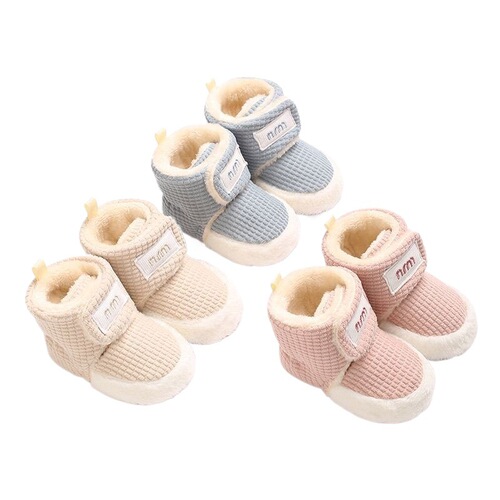 Winter and Spring Baby Shoes for 0-1 Year Olds, Fleece Lined, Thick Warm Cotton Shoes for 3-6 to 12 Months, Non-Slip for Boys and Girls