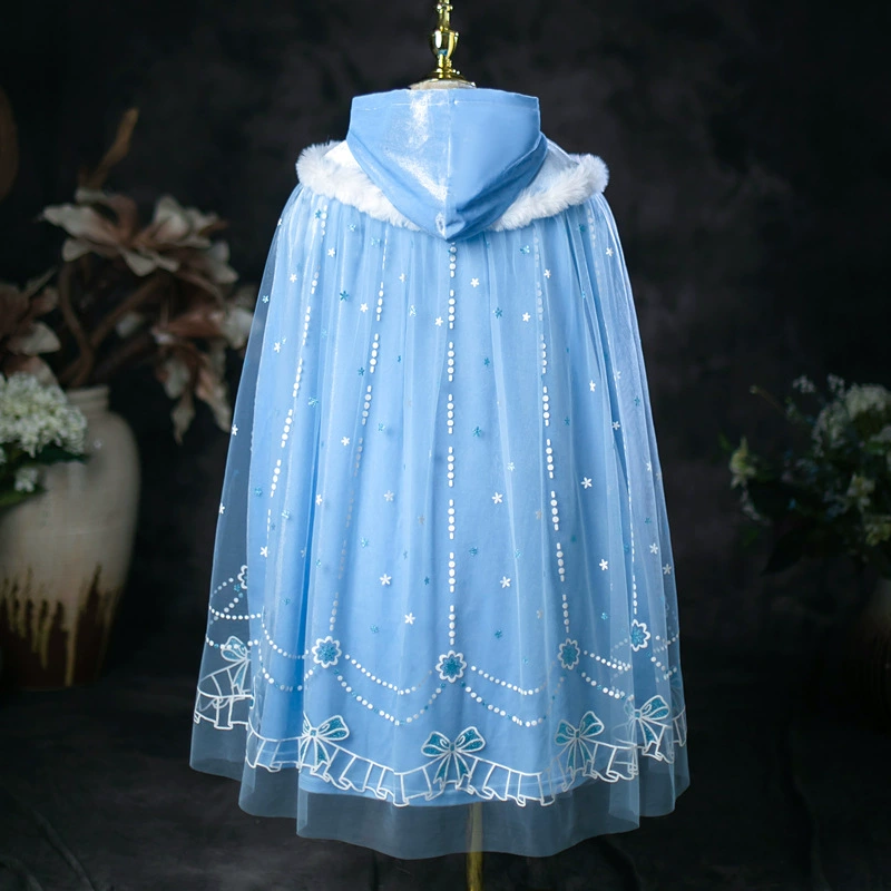 Плащ-накидка для девочек на весну и осень, костюм Эльзы, верхняя одежда на Хэллоуин, универсальный плащ с объемным пошивом.