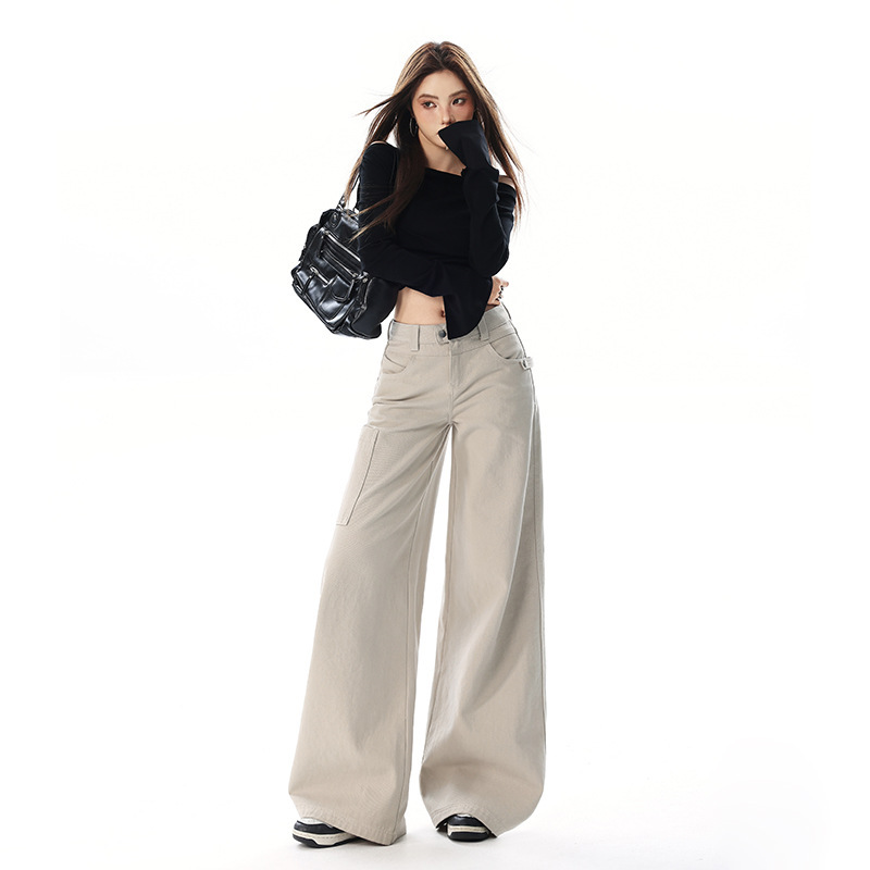 2026 Spring New Casual American Style Low Waist Wide Leg Jeans for Women, Loose Slimming Casual Work Pants by Yichun