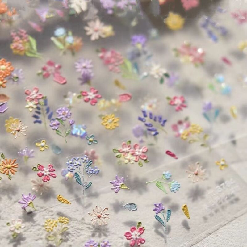 小さな新鮮な春の野の花エンボスシェルライトネイルアートステッカー油絵小さな野の花シンプルなネイルステッカー|undefined
