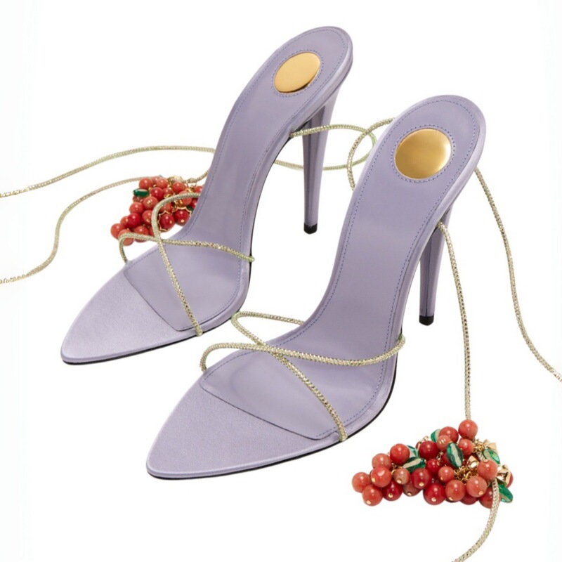 New Foreign Trade Cross-Border Model Rhinestone Strap High-Heeled Sandals for Women, Thin Heel with Small Decorative Accessories, Single Strap Women's Shoes Wholesale