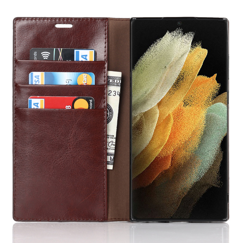 Suitable for Samsung S25 Mobile Phone Case Galaxy S22 Plus Protective Cover S24 Ultra Crazy Horse Pattern Genuine Leather Case