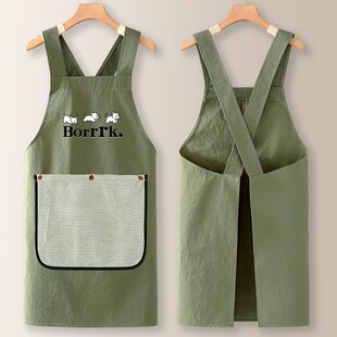 Apron Kitchen Household 2025 New Oil-Proof and Waterproof High-End Young Style Cooking Ogo Printed Hand Wiping Smock