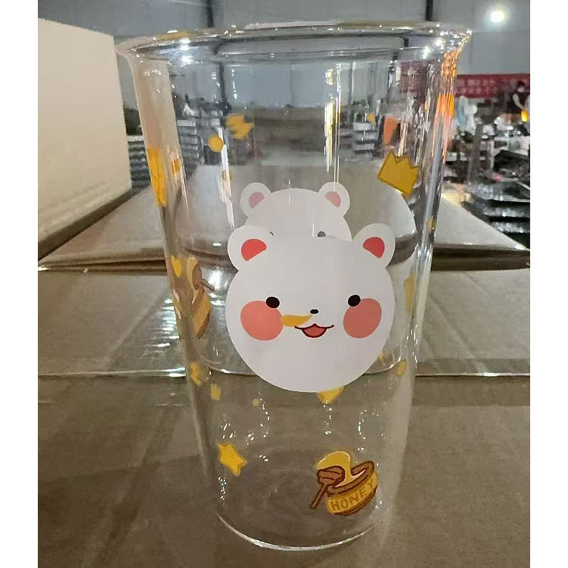 Taza de vidrio de oso simple taza de agua de gran capacidad taza de té taza de bebida de leche batido de leche taza de café taza de desayuno al por mayor