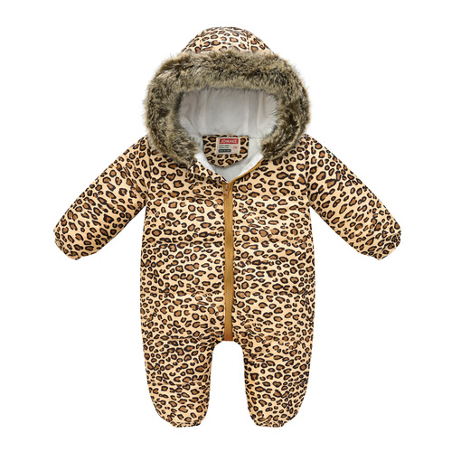 New baby climbing clothes, multi-color printed cotton clothes, fur collar, cute baby one-piece casual climbing clothes for going out