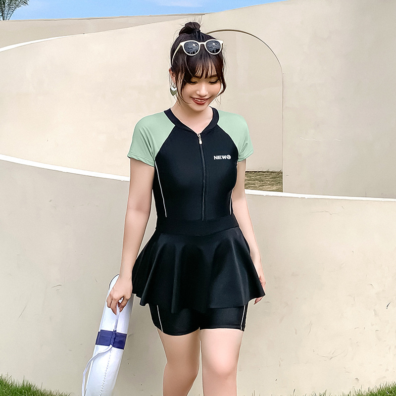 Chubby Girl Plus tamaño traje de baño profesional vestido de una pieza de las mujeres boxeadores conservador adelgazamiento vientre que cubre deportes traje de baño de aguas termales