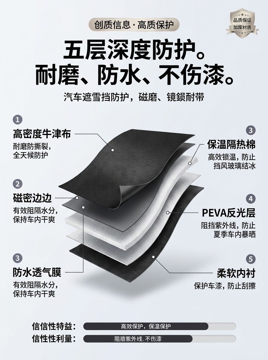 Universal Car Snow Cover, Sunshade, Sunscreen, Heat Insulation Front Snow Cover, 600D Heavy-Duty Waterproof Car Cover, Half-Cover Snow Shield