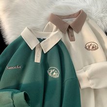 美式复古polo领卫衣男正肩宽松ins潮牌设计感小众春秋半拉链外套