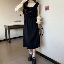 实拍秋冬胖妹妹大码女装显瘦洋气针织毛衣连衣裙图片色源头工厂