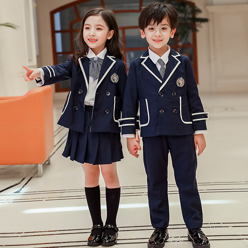 Preschool uniform spring and autumn set British academic style suit set children class uniform primary school uniform three-piece set